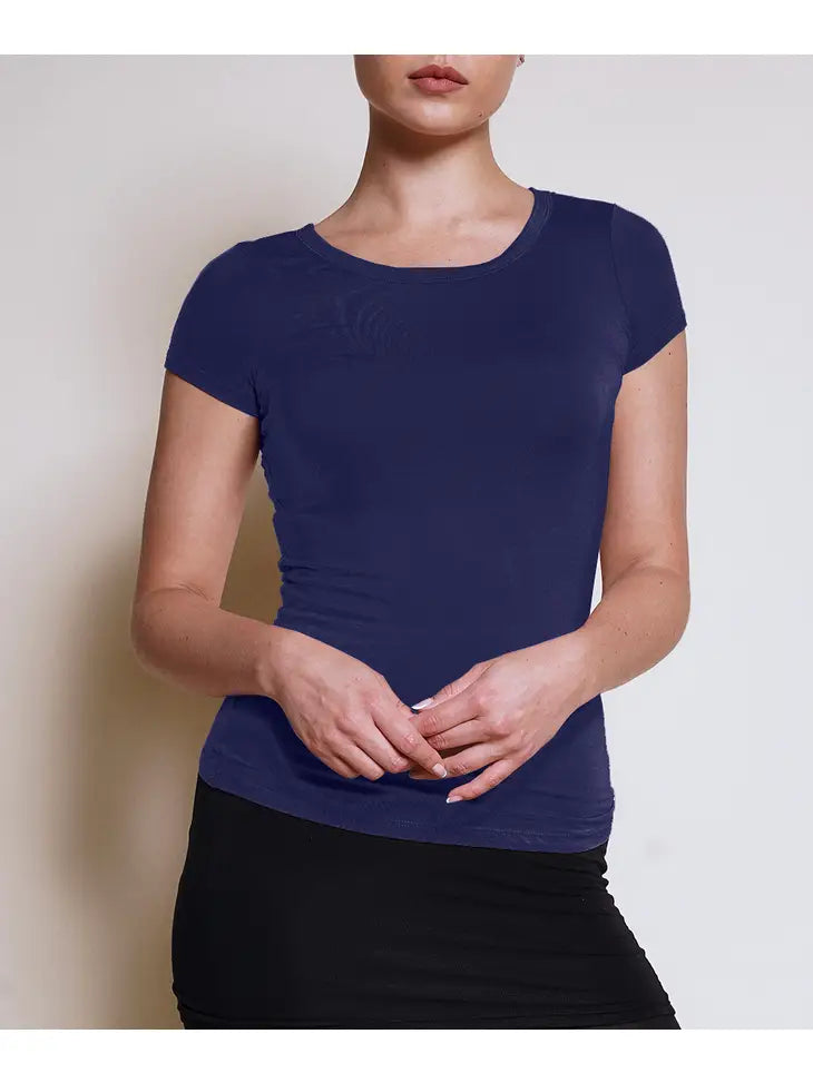 Basic-Bambus-Top mit Rundhalsausschnitt – Marineblau