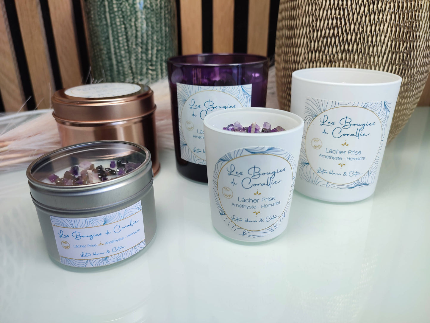 Bougie parfumée lâcher-prise avec pierres naturelles