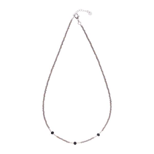 Brightly black onyx and glass bead necklace