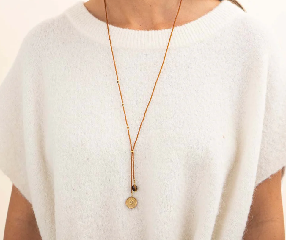 Collier Purpose doré avec pierre d'oeil de tigre