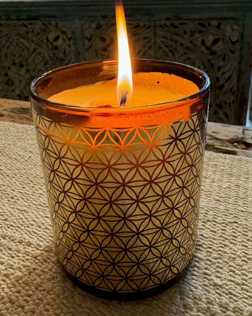 Bougie Parfum Naturel Organic - Verre avec motif fleur de vie