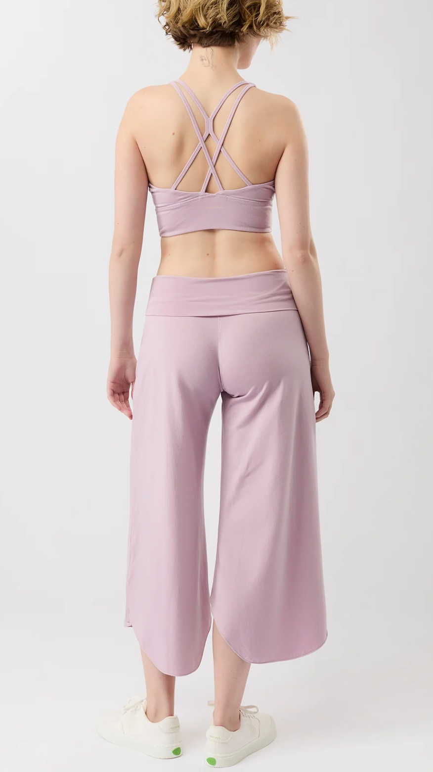 Roll-Over-Tulpenhose in natürlichem Tencel-Dschungelgrün – Mandala