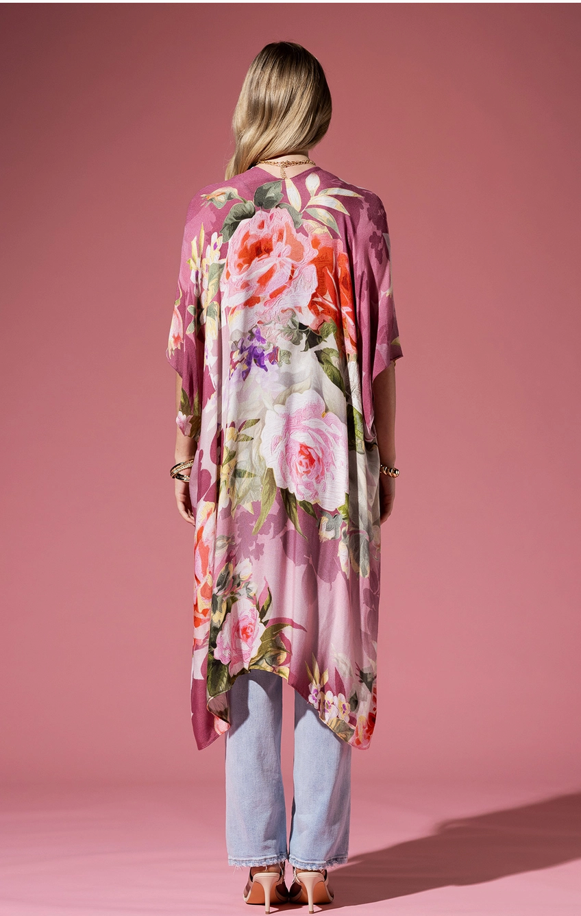 Kimono mi-long -Roses Boho