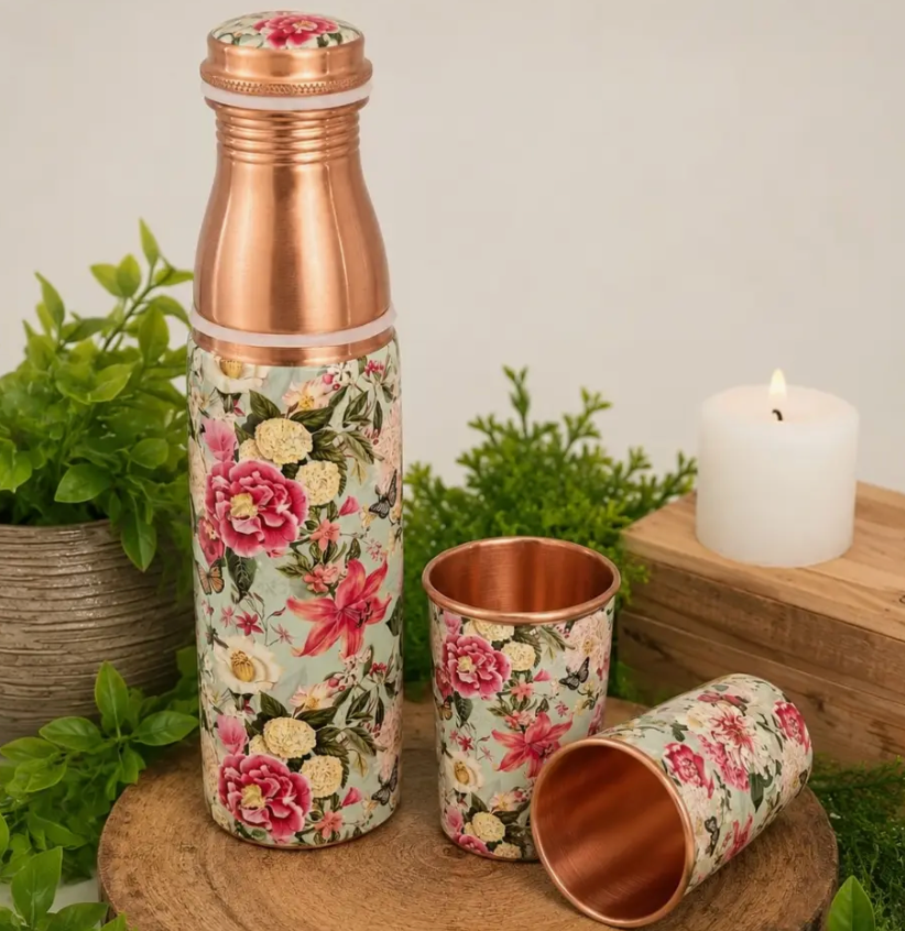 Gobelet en cuivre - imprimé roses - 300ml