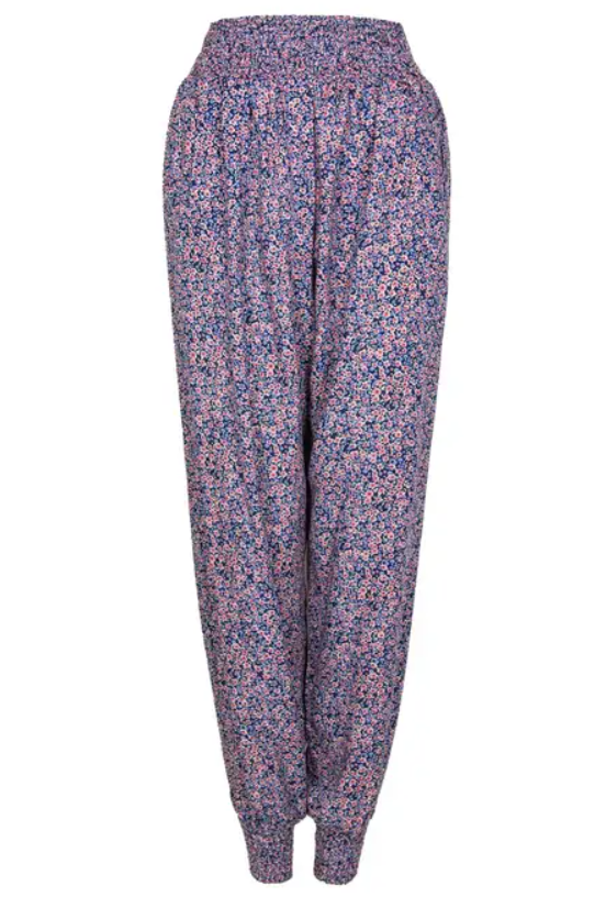 Pantalon Ananda - motifs fleurs bleues
