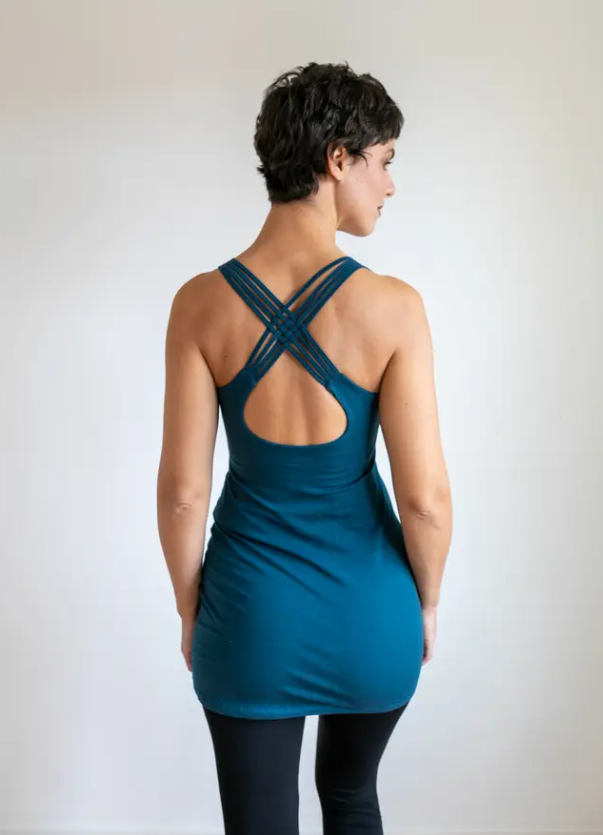 Débardeur long avec dos croisé et soutien-gorge intégré - bleu sarcelle