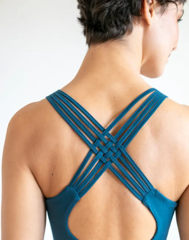 Débardeur long avec dos croisé et soutien-gorge intégré - bleu sarcelle