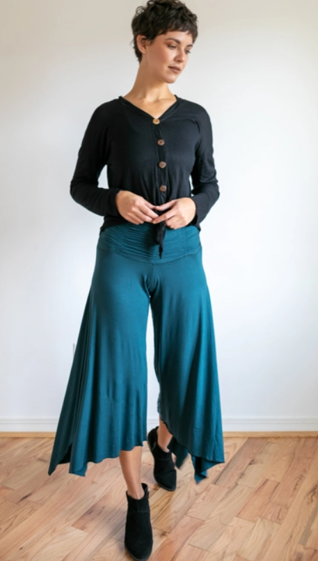 Pantalon Gaucho à large bande - bleu sarcelle