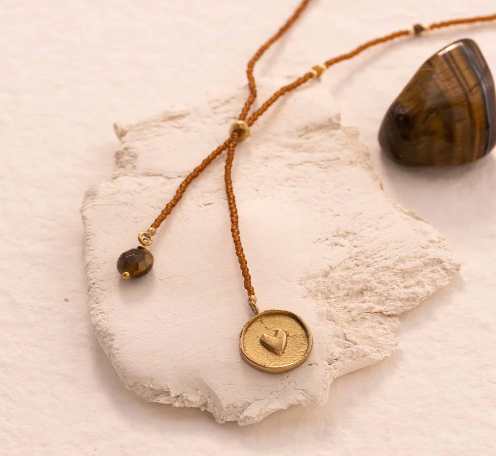 Collier Purpose doré avec pierre d'oeil de tigre