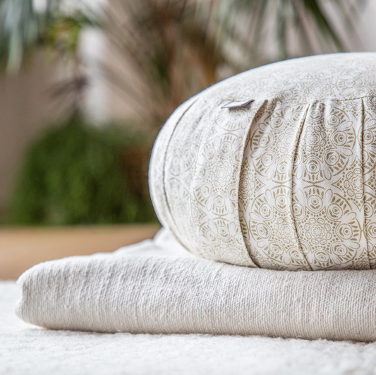 Ecru Indian pattern meditation cushion - spelled