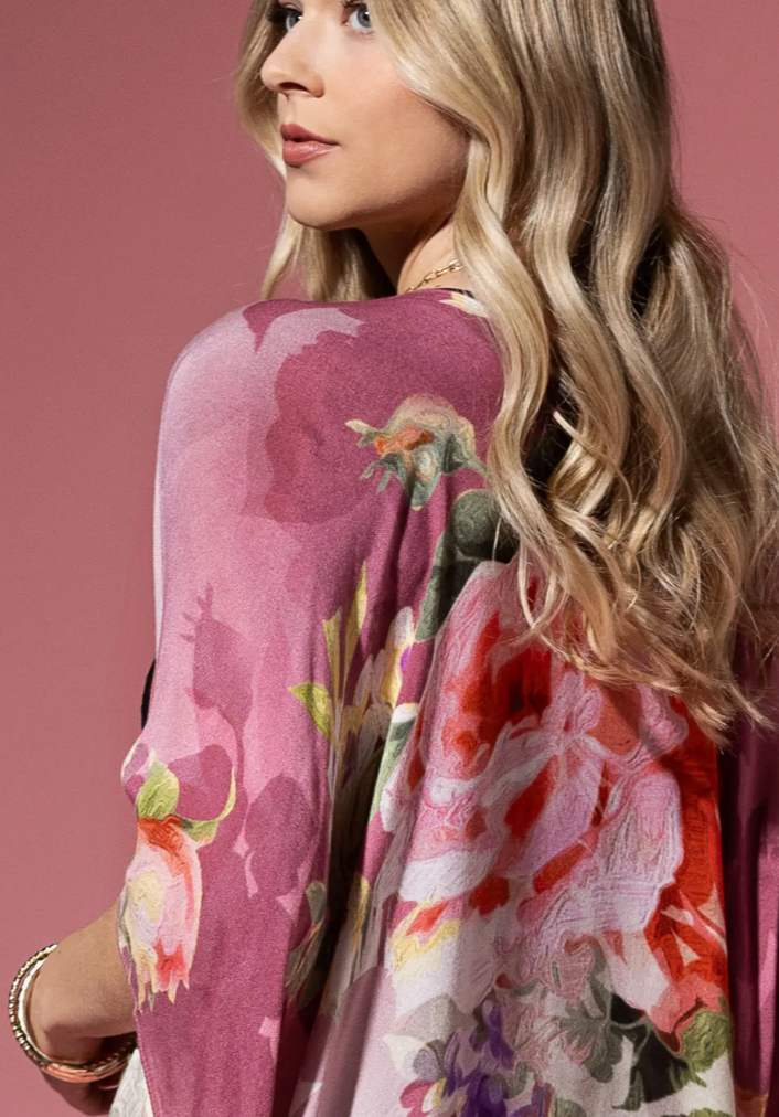 Kimono mi-long -Roses Boho