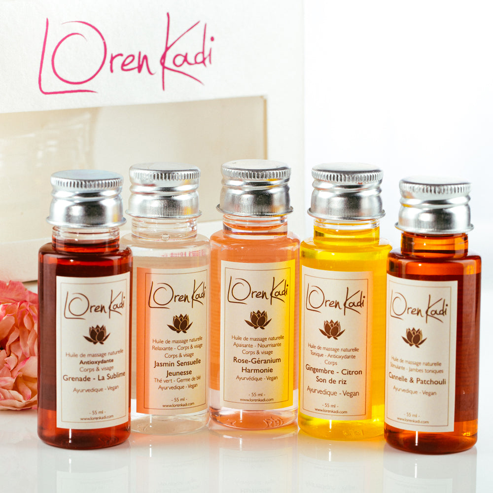Coffret 5 huiles de massage naturelles ayurvédiques 5x55 ml - Vegan