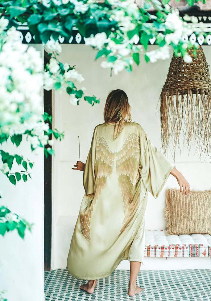 Robe de chambre Luxe Archange Gabriel Olive Goddess wings 115cm