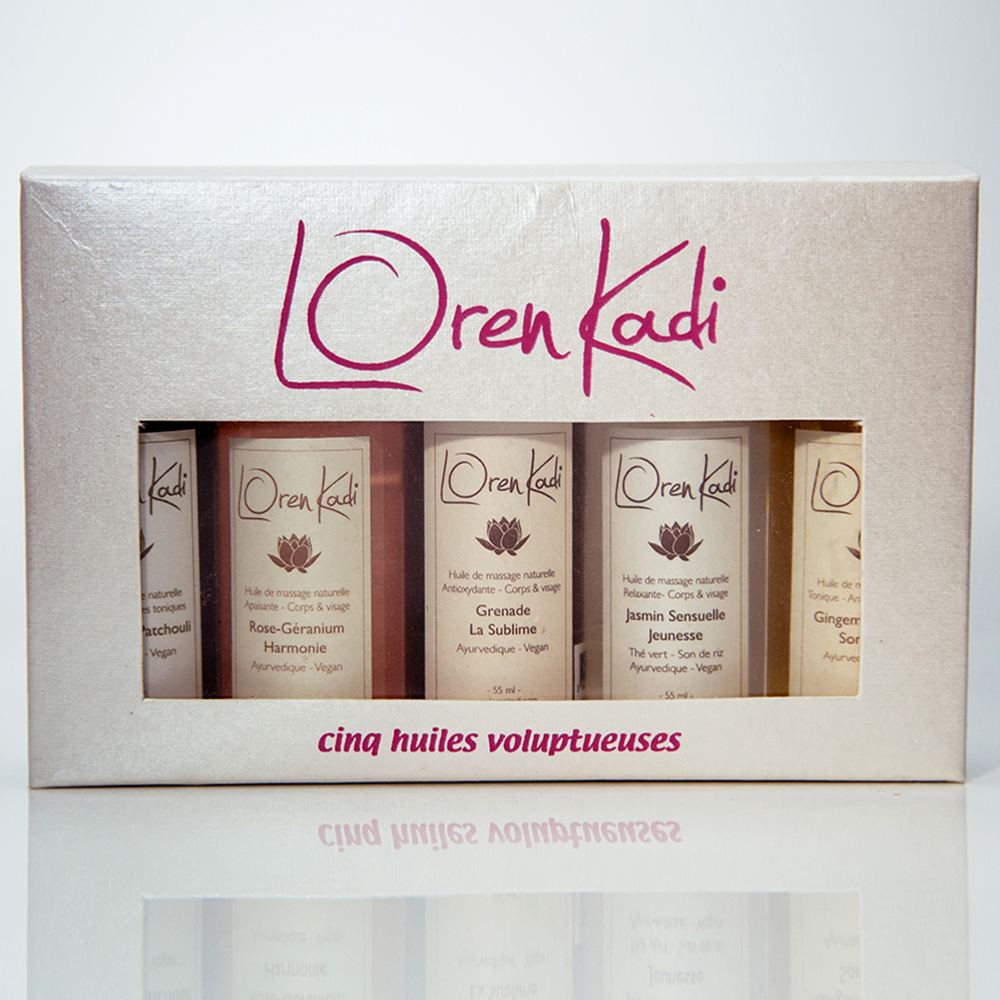 Coffret 5 huiles de massage naturelles ayurvédiques 5x55 ml - Vegan
