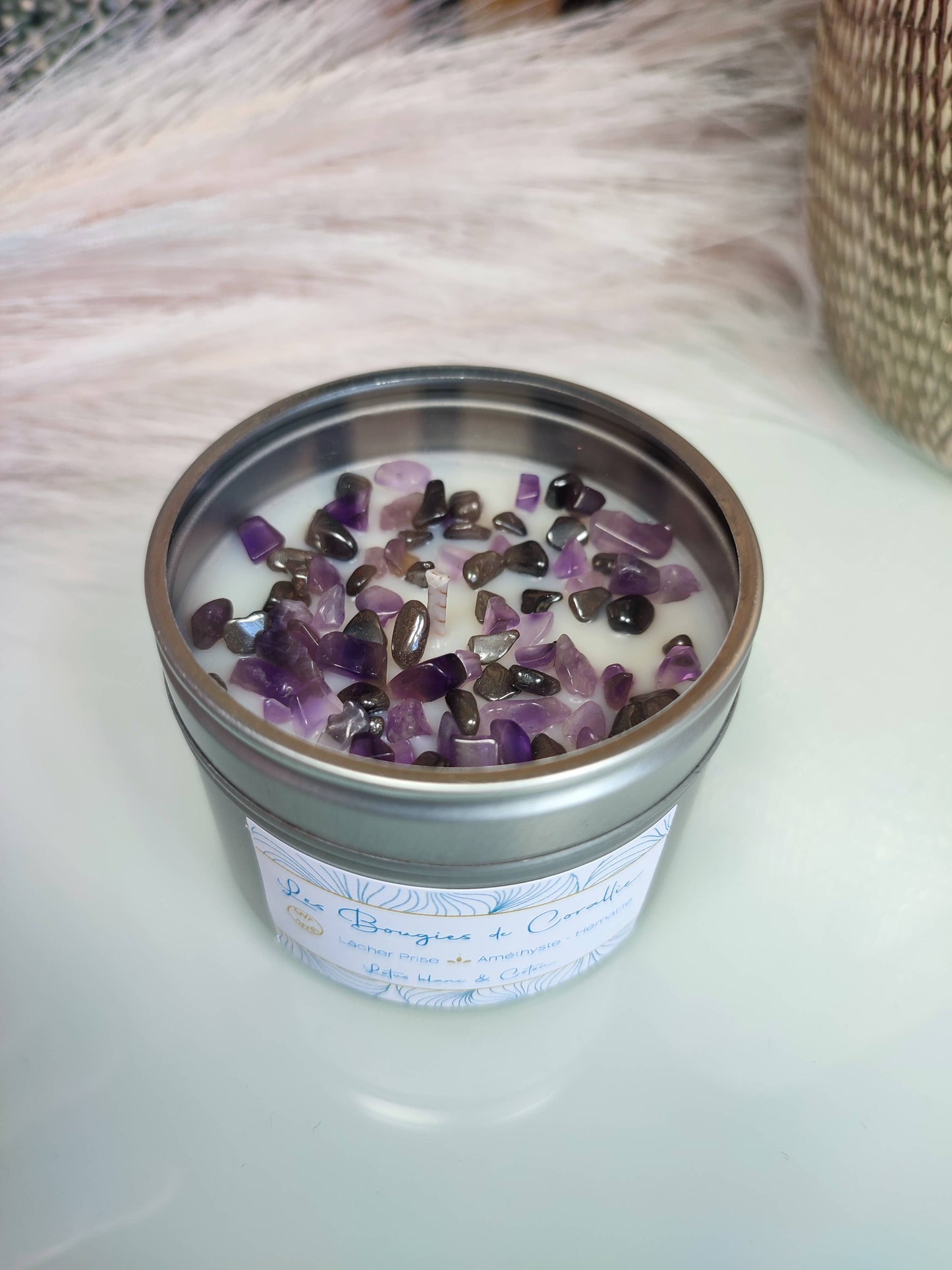 Bougie parfumée lâcher-prise avec pierres naturelles