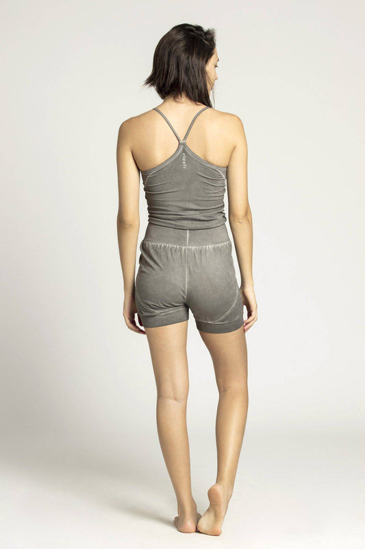 Gray stone wash short jumpsuit