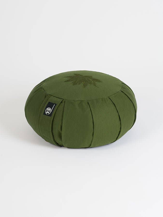 Yoga Studio EU round cushion in organic buckwheat Zafun lotus green