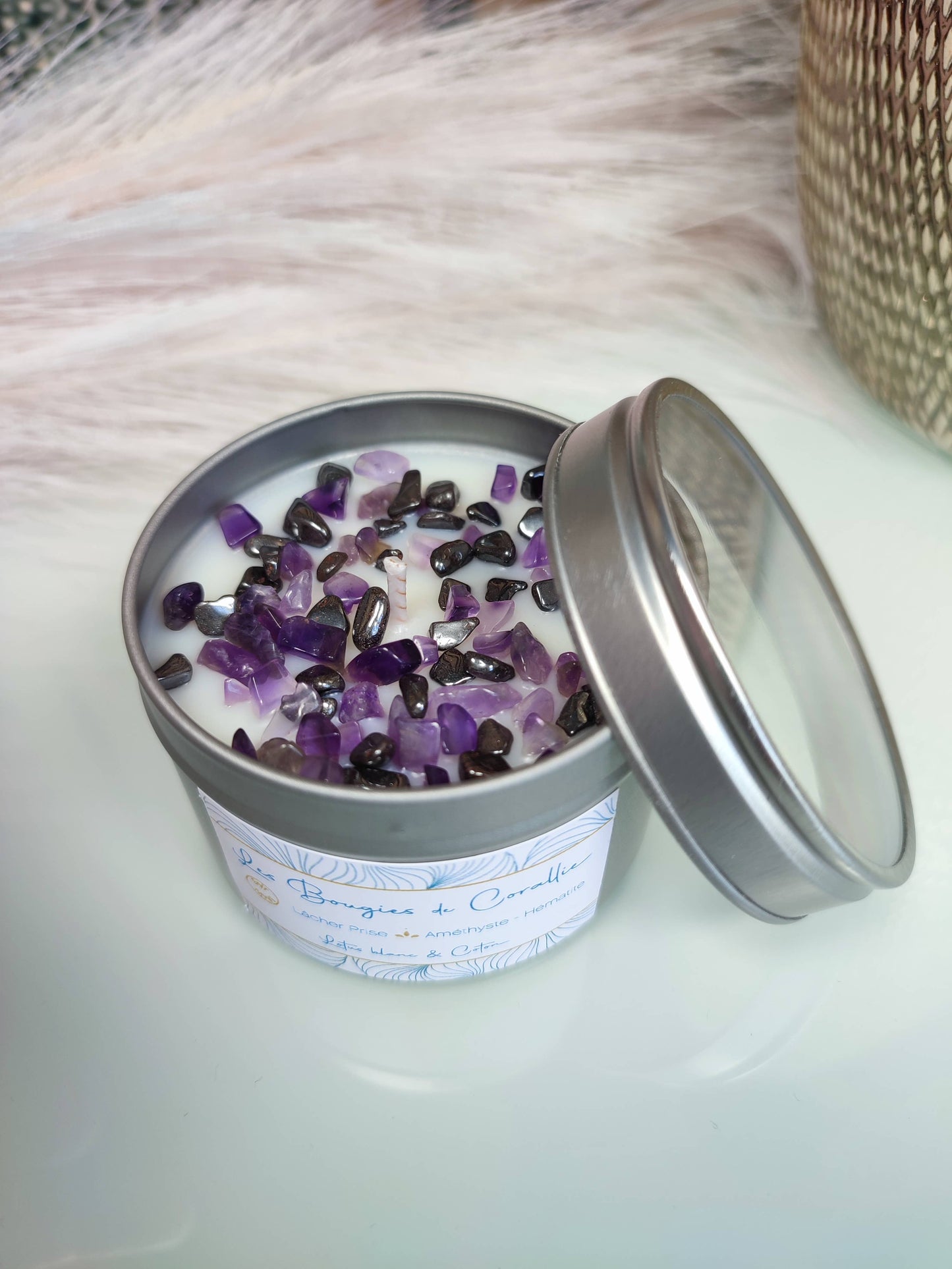 Bougie parfumée lâcher-prise avec pierres naturelles