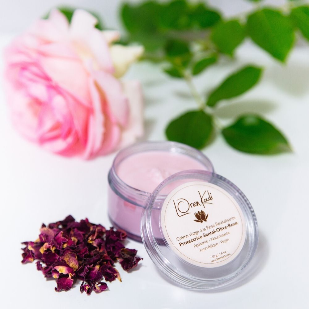 Crème ayurvédique naturelle "Protectrice Santal-Olive-Rose" - visage toute peau - 50 gr - Vegan