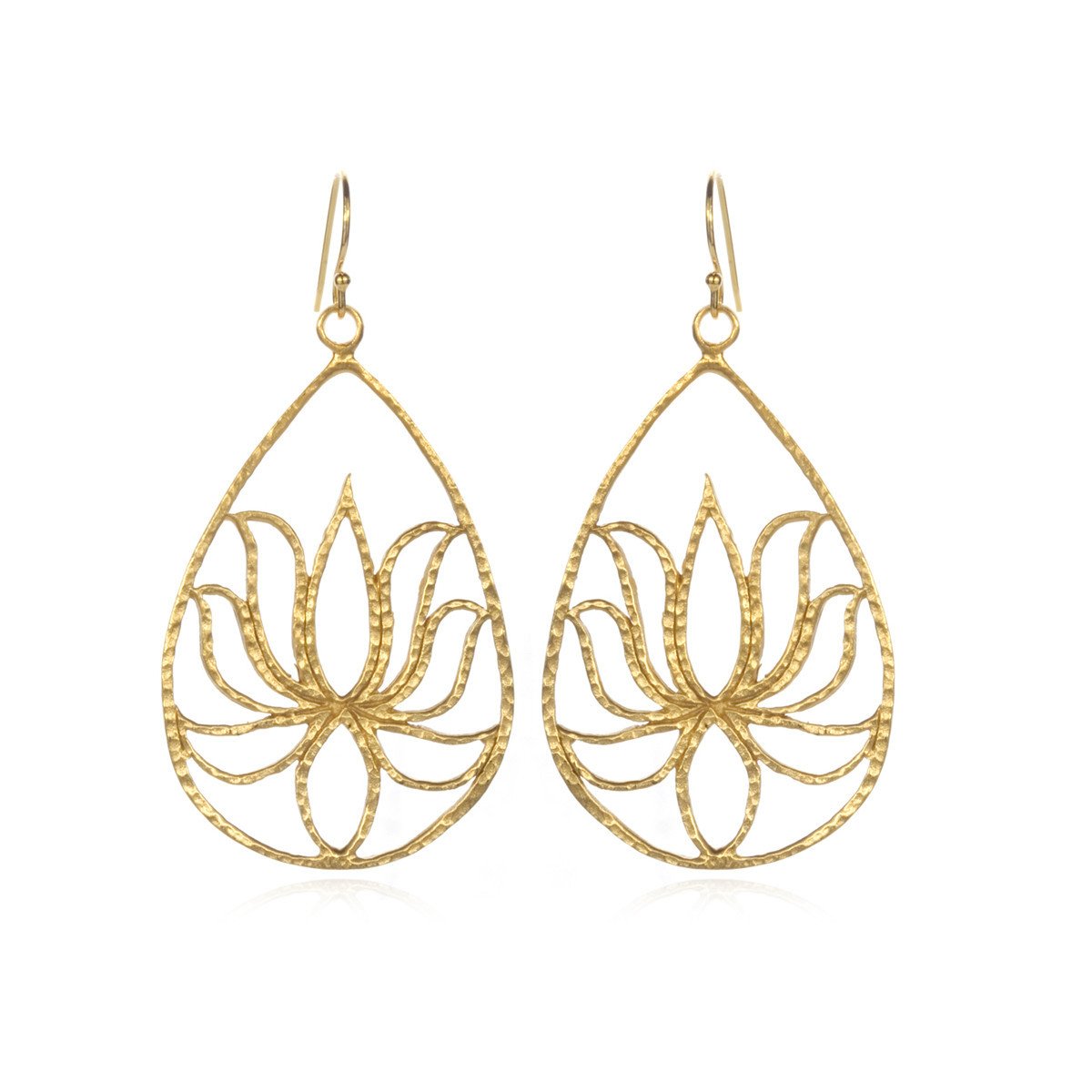 Boucles d'oreilles Goutte d'eau "Fleur de lotus" - Plaqué Or 18 carats