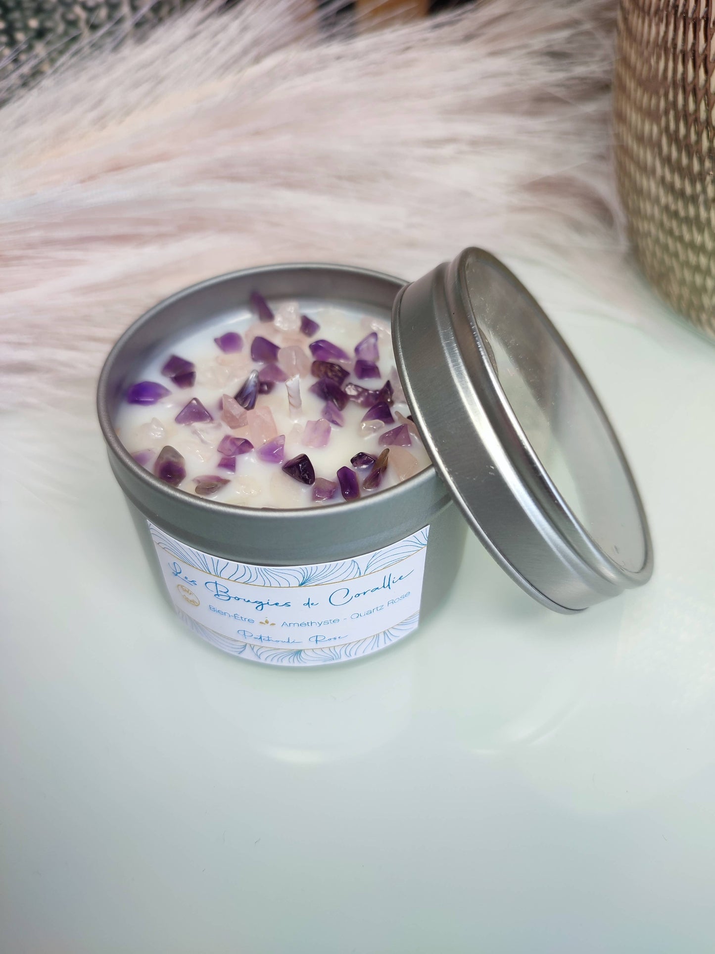 Bougie parfumée Bien-être avec pierres naturelles