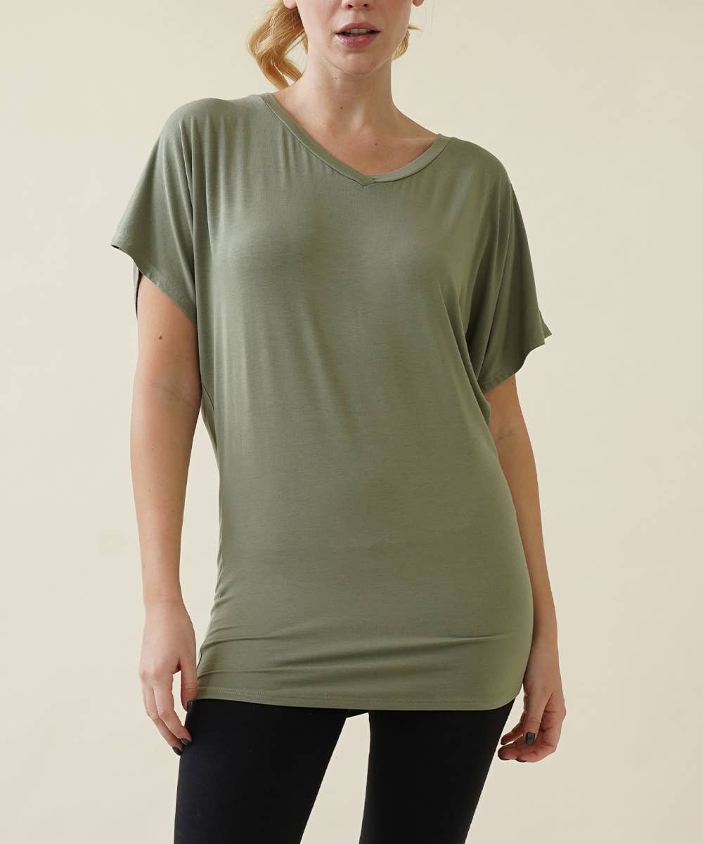 Sky Signature tunic in bamboo and V-neck - khaki