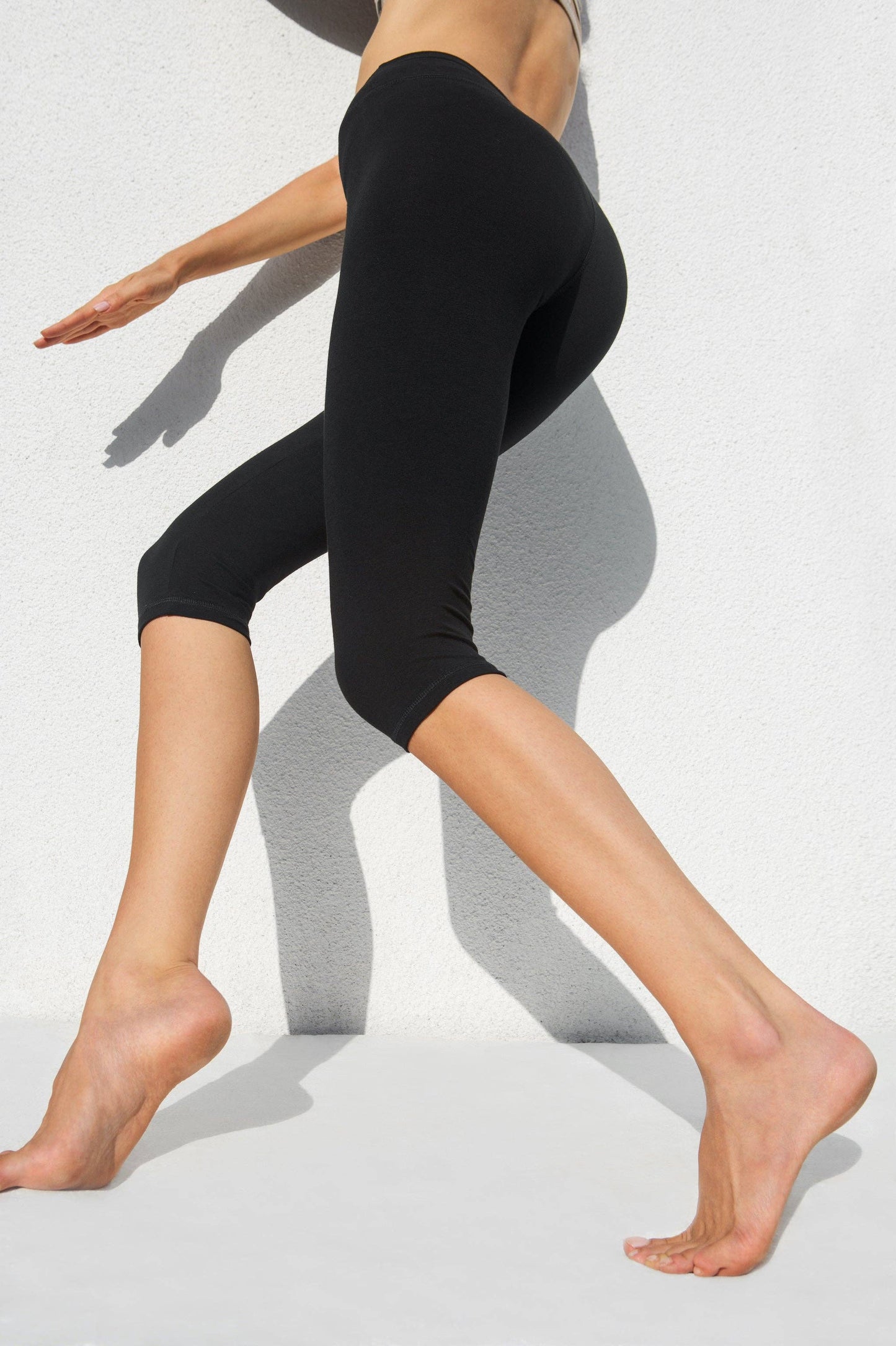 High waisted 3/4 capri leggings - Black