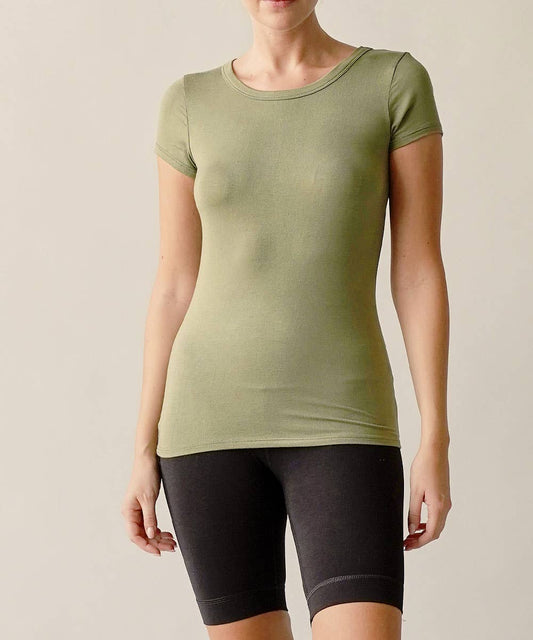 Basic round neck bamboo top - olive green