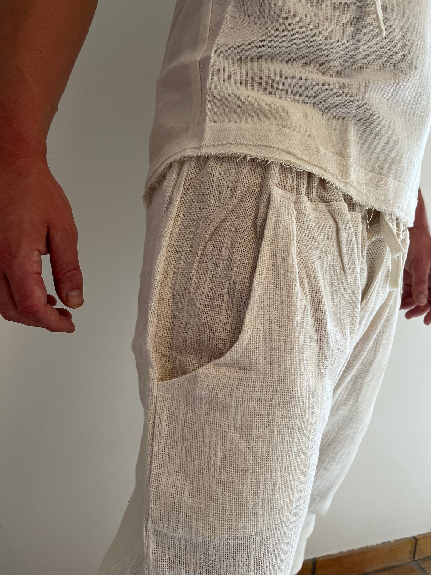 Bugla 3/4 raw cotton pants - ecru and beige