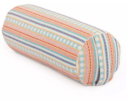 Meditation cushion with jacquard patterns - Light blue and apricot