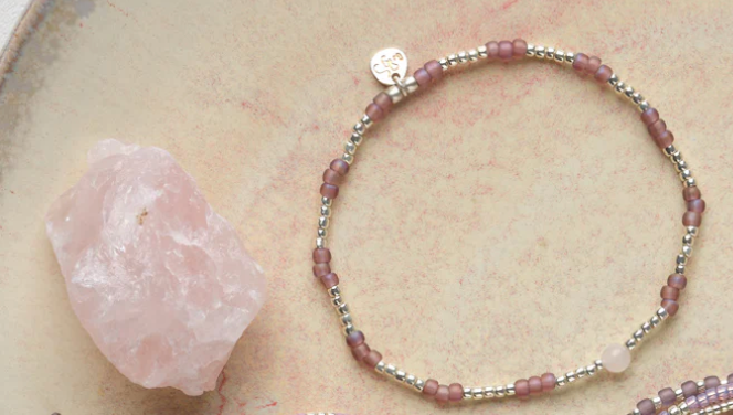 Bracelet "Splash Rose Quartz" argenté - pierre de quartz rose