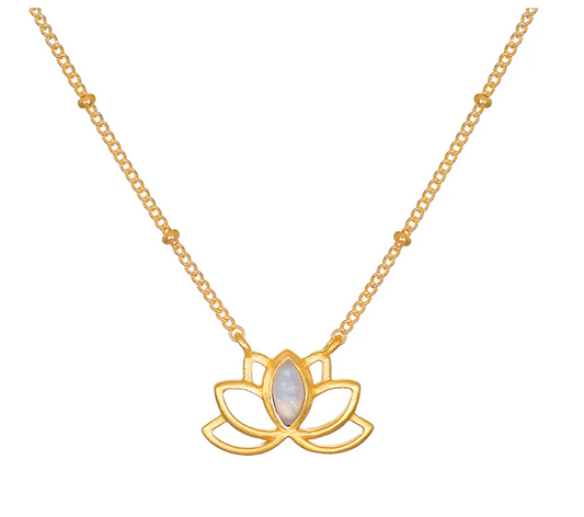 Collier "Open Lotus Moonstone" plaqué 18k