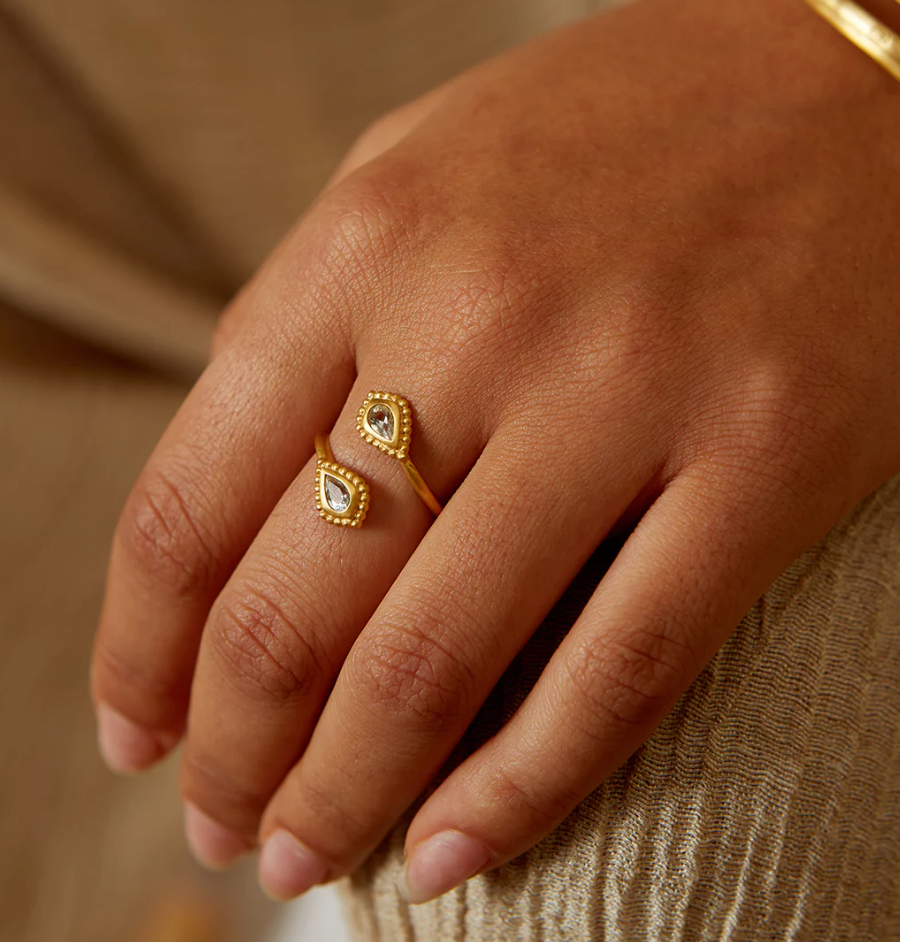 Rose quartz stone ring - gold plated