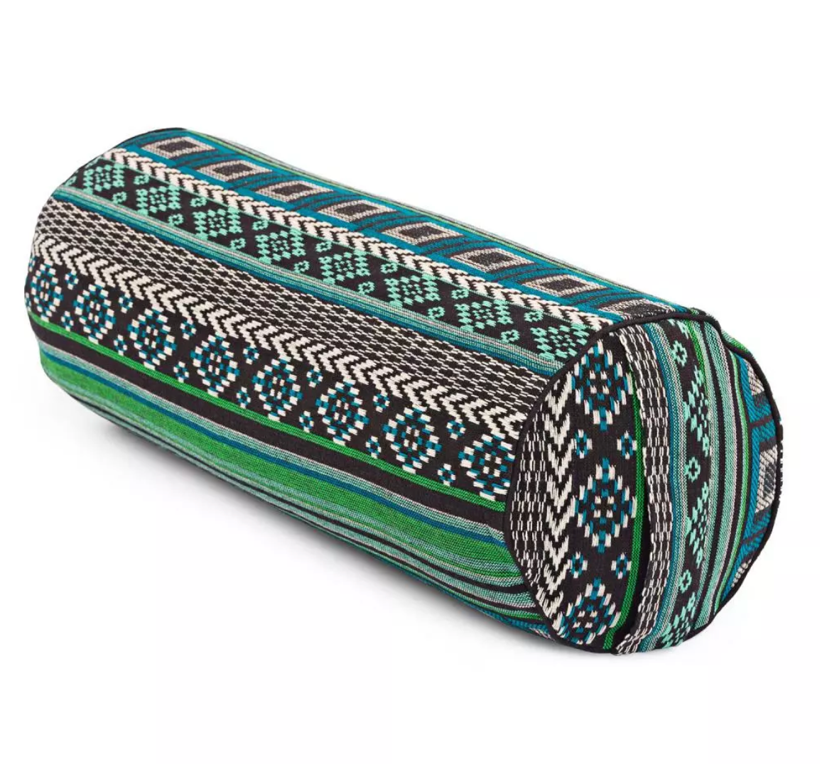 Bolster de yoga - ETHNO rond - Jacquard - bleu & vert