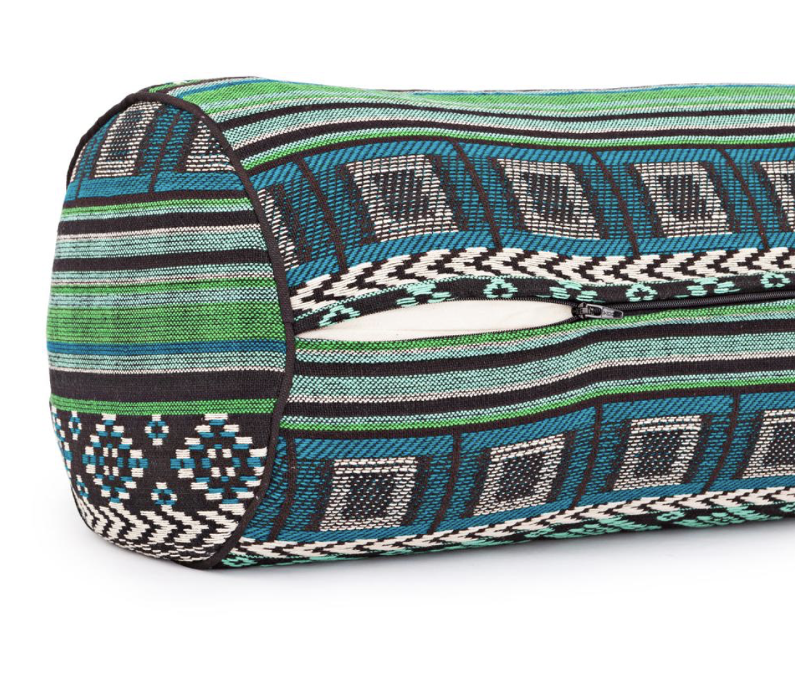 Bolster de yoga - ETHNO rond - Jacquard - bleu & vert