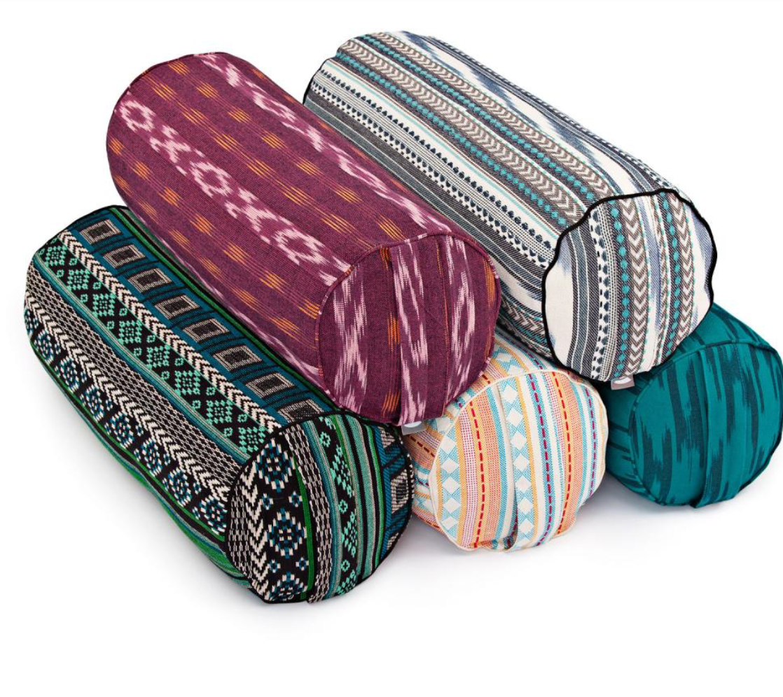 Bolster de yoga - ETHNO rond - Jacquard - bleu & vert