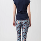 Bedruckte Mandala-Leggings mit hoher Taille und tropischem Blumendruck in Beige-Schwarz-Blau