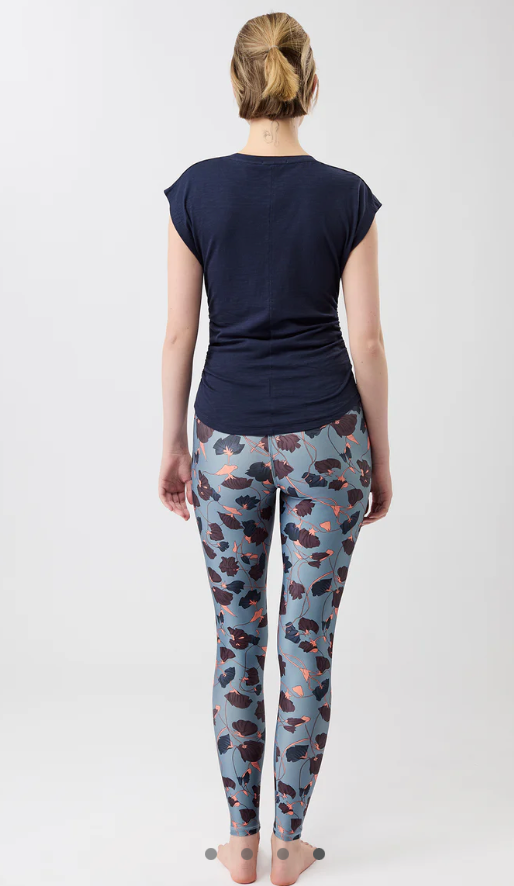 Bedruckte Mandala-Leggings mit hoher Taille und tropischem Blumendruck in Beige-Schwarz-Blau