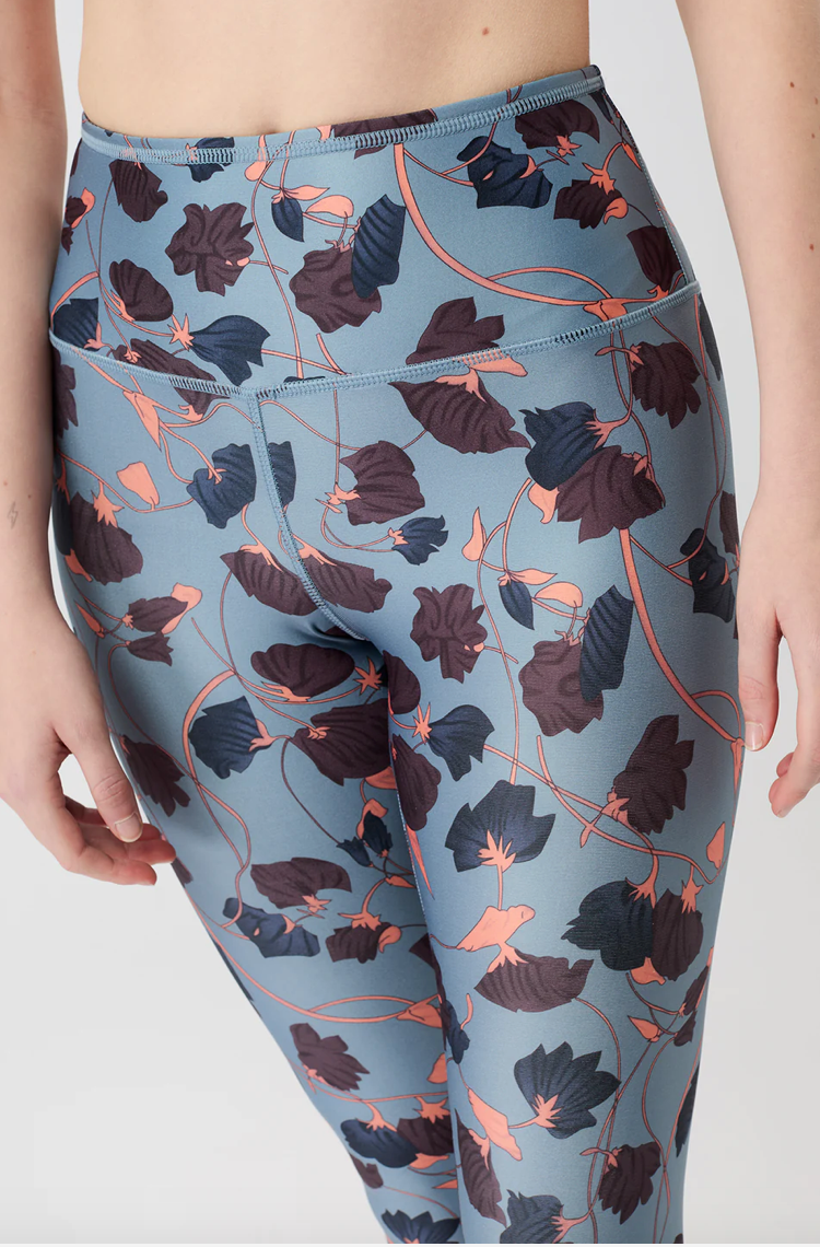 Bedruckte Mandala-Leggings mit hoher Taille und tropischem Blumendruck in Beige-Schwarz-Blau