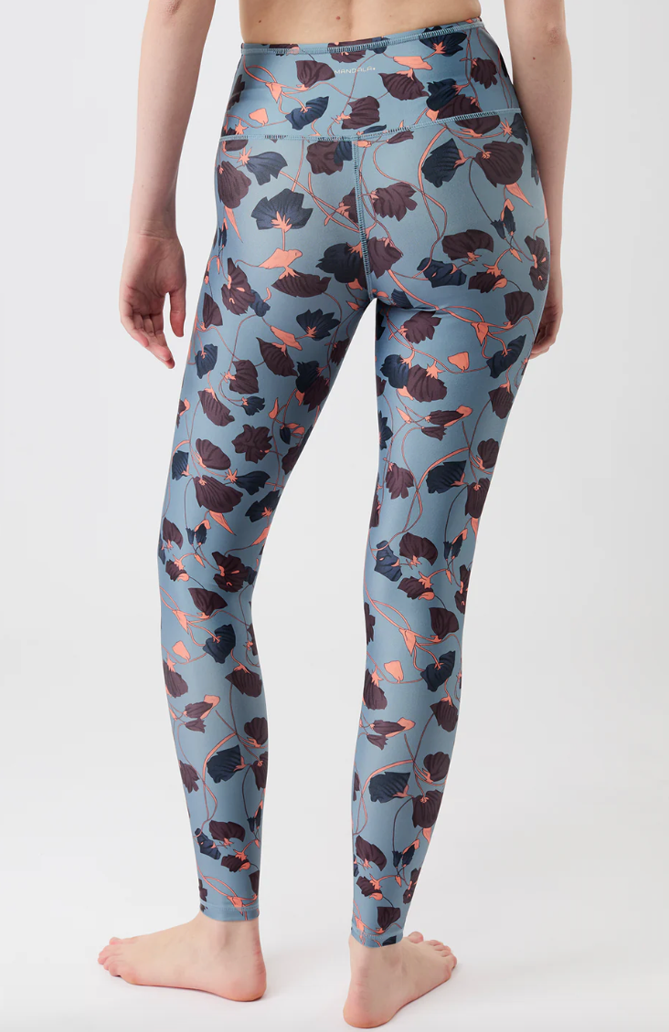 Bedruckte Mandala-Leggings mit hoher Taille und tropischem Blumendruck in Beige-Schwarz-Blau