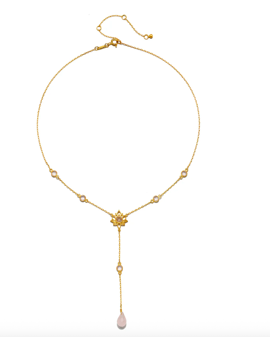 Collier "Love Lotus" quartz rose - plaqué or 18k