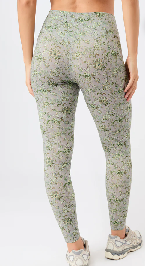 Bedruckte Mandala-Leggings mit hoher Taille und tropischem Blumendruck in Beige-Schwarz-Blau