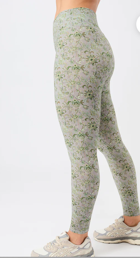 Bedruckte Mandala-Leggings mit hoher Taille und tropischem Blumendruck in Beige-Schwarz-Blau