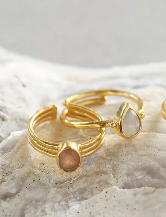 Rose quartz stone ring - gold plated