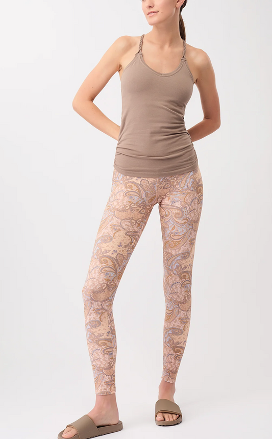 Bedruckte Mandala-Leggings mit hoher Taille und tropischem Blumendruck in Beige-Schwarz-Blau