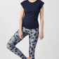 Bedruckte Mandala-Leggings mit hoher Taille und tropischem Blumendruck in Beige-Schwarz-Blau