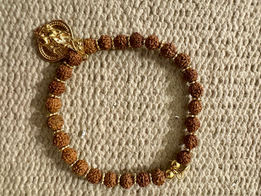 Bracelet Mâla Rudraksha Ganesh argent plaqué or