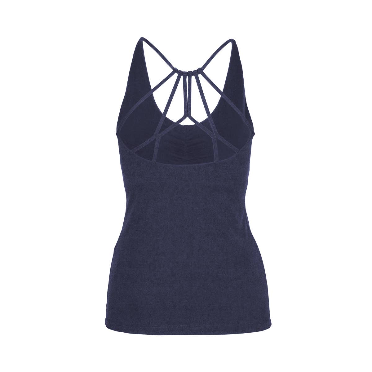 Nicole top with midnight blue crisscross straps