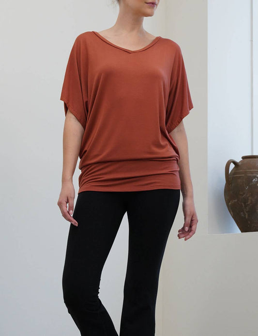 Sky Signature tunic in bamboo and V-neck - terracotta