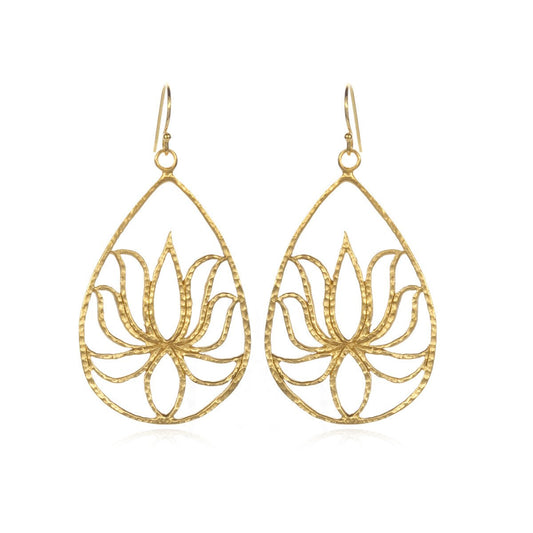 "Lotus flower" water drop earrings in 18K gold